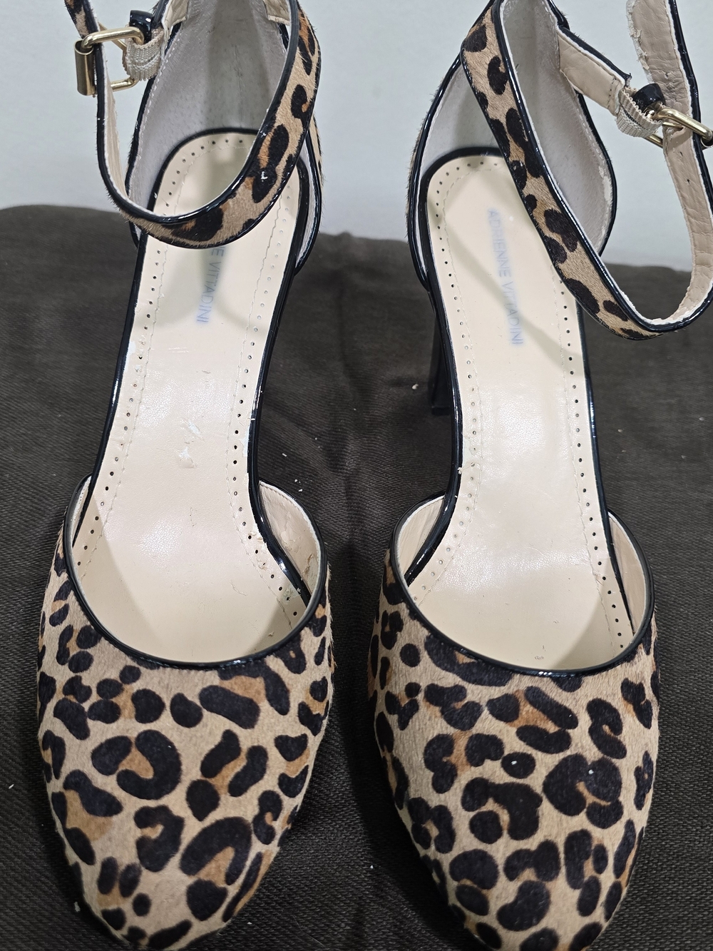 Adrienne Vittadini Leopard-Print Ankle-Strap Heels - Tan/Black